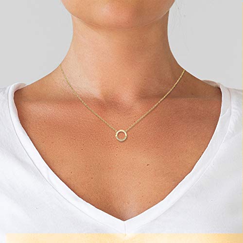 Keepsake Open Circle Diamond Necklace For Women In 10K Yellow Gold 1/10Ct (I-J, I3), 17 Inch #TOP2