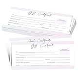 1)Package: Each set contains 25 gift certificates, each of which is approximately 3.5x8 inches in size, small and easy to store, and can be filled in with specific gift information. 2)Material: The gift certificate is made of high-quality paper, whic...