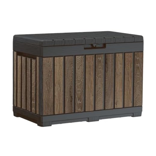 Keter Signature Everwood 50 Gallon Resin Deck Box-Organization and Storage for Patio Cushions, Throw Pillows and Garden Tools, Walnut