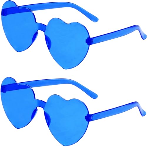 GCQJOQ 2 Pairs Heart Sunglasses for Women, Heart Glasses for a Bridal Shower, Valentine's Theme Party or Bachelorette Party (Blue)