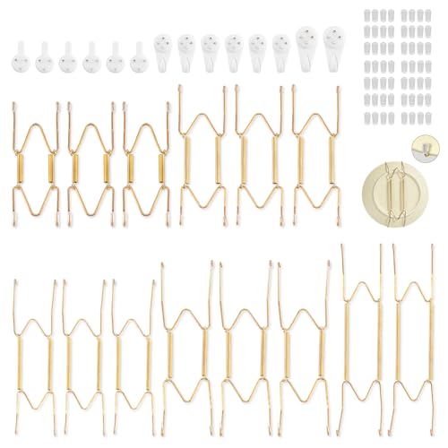 Bilillo 14 pcs Plate Hangers for The Wall 4/6/8/10/12 Inch Invisible Plates Hangers Stainless Steel Plate Wall Holders for Display Various Sizes with Hooks for Decorative
