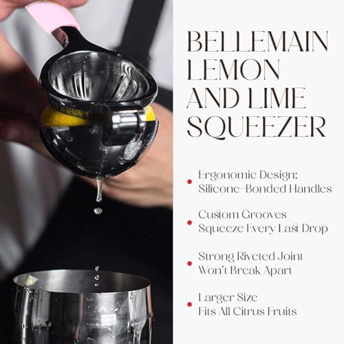 Image of Bellemain Citrus Juicer | Metal Lemon Squeezer | Lime and Lemon Juicer Stainless Steel with Silicone Handles | Manual Juicer, Citrus Squeezer, Hand Held Juicer | Bar Juicer for Bartender (Pink)