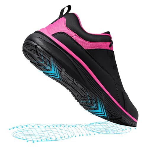 LARNMERN Kochschuhe Damen rutschfeste Küchen Arbeitsschuhe Herren Wasserfeste Koch Schuhe Männer Laufsohle Non-Slip OHNE-Stahlkappe,Rosenrot Schwarz 39 EU