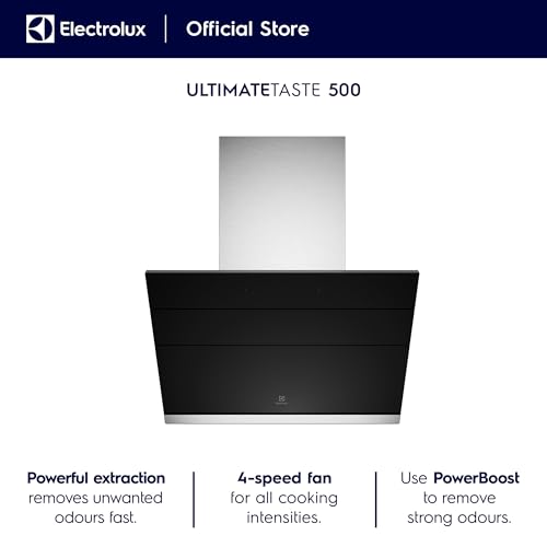 Image of Electrolux 90cm Slope Chimney for up to 440 sqft Kitchen, Filter-Free, PowerBoost, UltimateTaste 500, Stainless Steel, ECS9610K