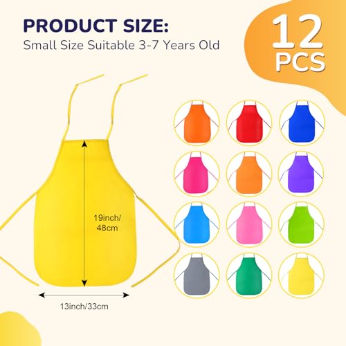 image for Caydo 12 Pieces 12 Colors Children's Artists Fabric Aprons for Kitchen