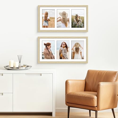Image of DUENPY 8x16 Collage Picture Frame 5x7 Collage Picture Frame Displays Three 5x7 inch Photos or 8x16 (Without Mat) for Available Horizontal Wall Mounting Display and Vertical Wood Color