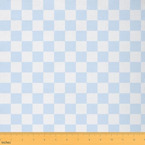 Checkerboard Grid Kids Fabrics by The Yard,Blue and White Geometric Plaid Flannel Polyester Fabrics,Checkers Quilting Supplies for Sewing,Modern Simple Style DIY Crafts,3 Yards,108" L x 59" W