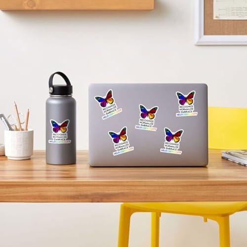 Image of 3 Pcs Recognize Normalize Embrace Neurodiversity Sticker - Rainbow Butterfly Autism & Mental Health Awareness Neuroscience Stickers for Water Bottle, Laptop, Car, Helmet, Notebook, Phone (S1, 6 inch)