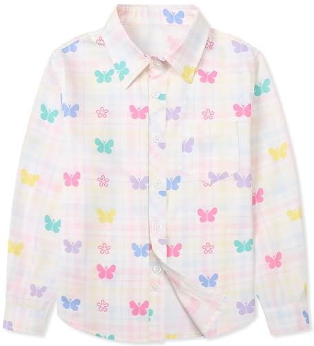 Betusline Girl's and Women's Floral Print Shirt, Kids and Womens Long Sleeve Button Shirts Tops2