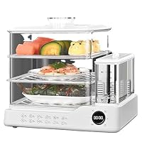 Electric Food Steamer, 3 Tier Removable Steamer, 24L Large Capacity, Touch Screen Display, 800W Fast Heating,12H Timer, Independent Water Tank with Filter for Safer Use,White