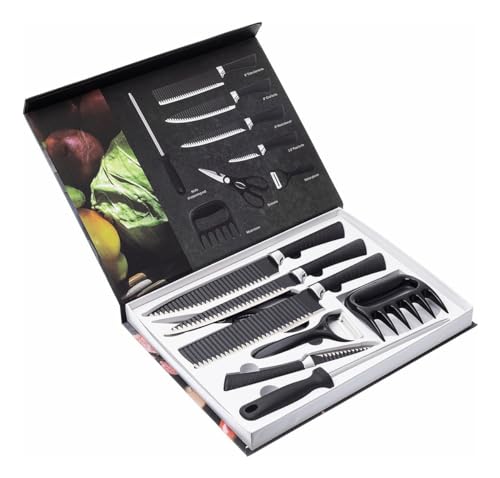 Kit Completo do Chef Conjunto de Facas 8 acessórios para Churrasco Cozinha de Aço Inox com Facas Amo