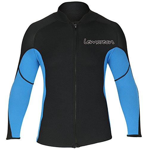 Lemorecn Men’s 2Mm Wetsuits Jacket Long Sleeve Neoprene Wetsuits Top (2021Bluem) #TOP1
