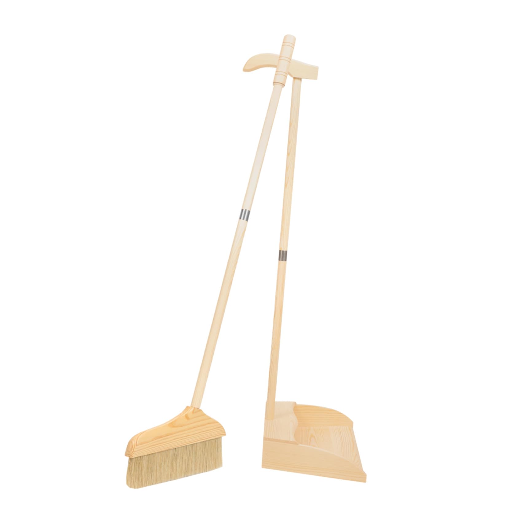 Juego de Escoba y Recogedor de Mango Largo de Madera | Cerdas Suaves, Uso Interior en Vestíbulos, Fácil de Usar Agarre Ergonómico