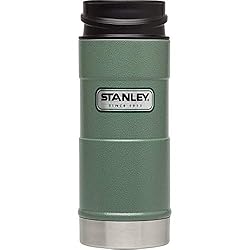 Gray and black travel coffee thermos