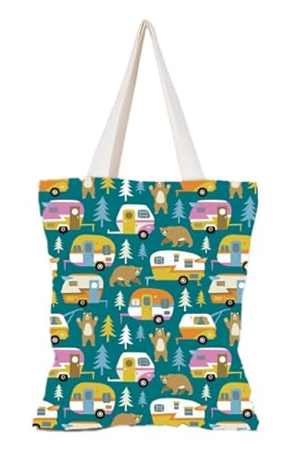 Shag Wear Designer Tote Bag, Eco-Friendly Reusable Cotton Bag with Unique Artistic Prints, Bears & Trailers, Medium to Large
