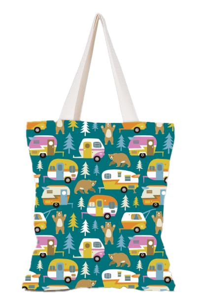 Shag Wear Bolsa de grife, bolsa de algodão reutilizável ecológica com estampas artísticas exclusivas, Ursos e reboques