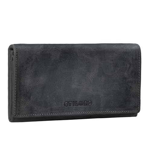 STILORD Damen-Geldbörse aus Leder grau - Frauen-Geldbeutel mit RFID & NFC Schutz - Vintage Portmonnaie aus Echtleder + Geschenkbox 'Marquesa'