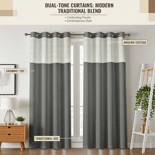 Image of IVAZA Dual-Tone Design 100% Complete Blackout Curtains - Room Darkening Curtain for Windows -, Heavy Blackout, Thermal Insulation Curtains, Black Out Curtain for Windows 6 feet Set of 2 Grey