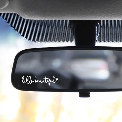 Image of 6pcs Hello Beautiful Rearview Mirror Decal Cute Car Decals for Women Vanity Mirror Stickers Rear View Mirror Vinyl Decal Car Accessories Gifts Car Window Decal Self Affirmations Decal for Her Him Gift