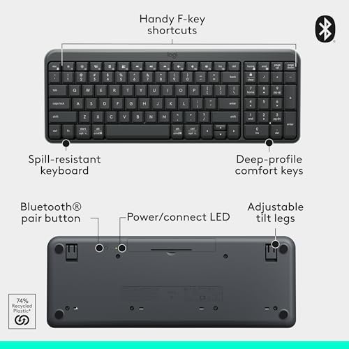 Logitech K250 Compact Bluetooth Wireless Keyboard with Numpad - Graphite — view 6