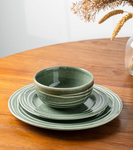 Image of GBHOME Ceramic Dinnerware Sets,12 pcs Embossed Elegant Stoneware Plates and Bowls Sets, Housewarming Wedding Gift | Dishwasher & Microwave Safe | Dishes Set Service for 6