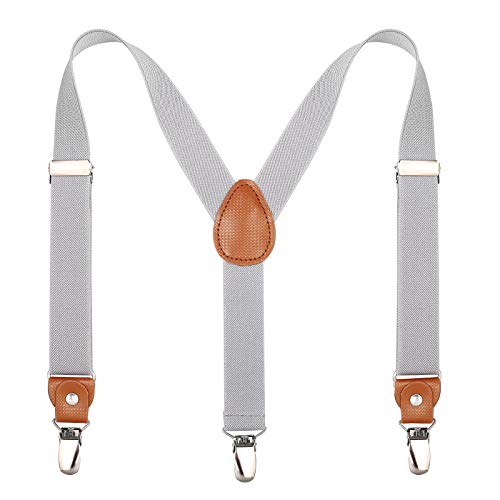 Bretelles pour Enfants Hommes Femmes Elasticated - Réglable 3 Taille Les Clips Y Diverses Couleurs (80-85cm (8 ans - 5 pieds de hauteur), Gris clair) Cover