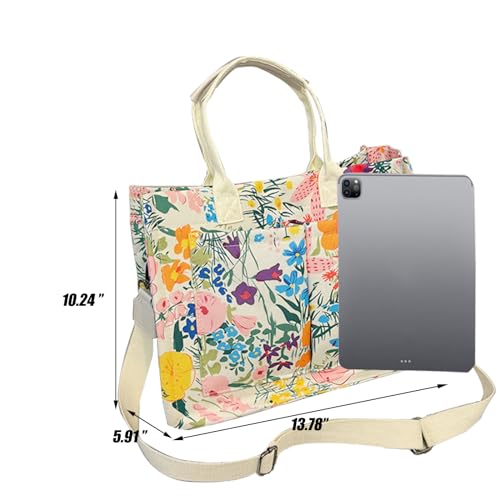 Image of Cherry Tote Bag for Women Canvas Patched Purse Cute Shoulder Bag Multi-Pocket Satchel Handbag for work travel