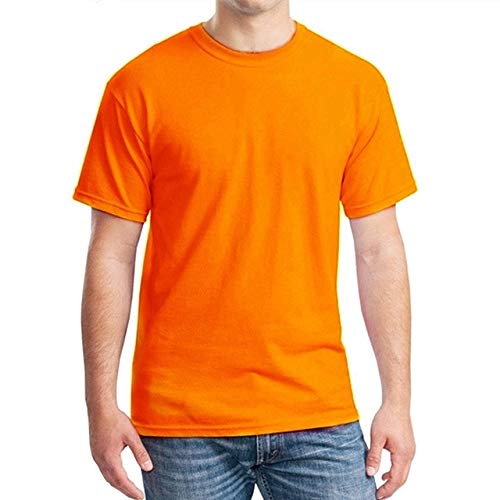 Camiseta de manga corta naranja para hombre de algodon en talla grande M