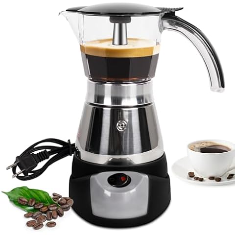 DITOSH Electric Moka Pot 6 Cup 300ml Plastic Transparent Stovetop Espresso Maker Portable Stainless Steel Mocha Pot Percolator Italian Coffee Makers Greca Machine Cafe Classic for Home Camping Cover