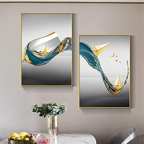 Voilier et Peinture Rouge Vin Toile Abstraite 50x70 cm pour Décoration Cuisine