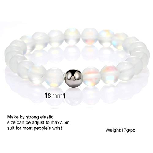 The Woo's 3 Pcs Round Mystic Mermaid Glass Beaded Stretch Bracelet Handmade 8Mm Matte Beads Elastic Bracelet Wristband With Love Charm Beaded Valentines Bracelet For Women Girl Jewelry #TOP1