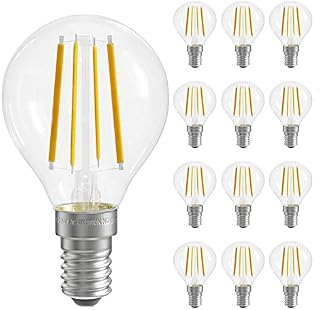 QNINE 12-Pack Warm White E14 LED Light Bulb, 4W (40W Equivalent), SES Golf Ball Bulb, 2700K, Non-Dimmable