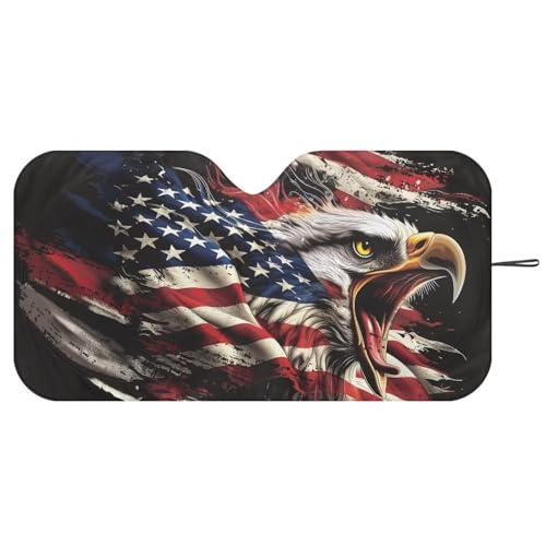 Image of Car Windshield Sun Shade Bald Eagle American Flag Sunshade Visor Windshield Cover Auto Sun Heat and UV Rays Blocker, Universal Fit Most Cars Women Men, Easy to Install