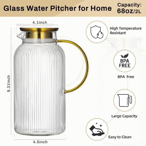 Buaic 2 PACK Glass Pitcher with Lid, 68 oz Glass Carafe with Silicone Base - Image 3
