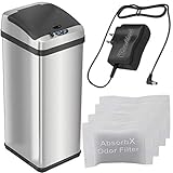 iTouchless Touchless Trash Can with AC Adapter, 4 Odor Filters Big Lid Opening Sensor Kitchen Garbage Bin, 13 Gallon, Stainless Steel