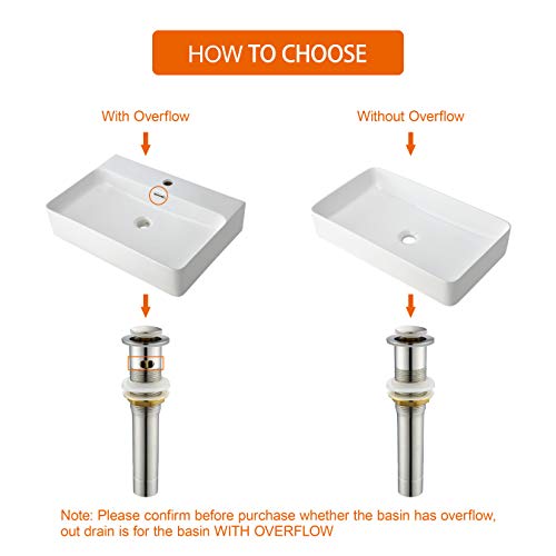 Pop Up Sink Drain Stopper For Bathroom Vessel Vanity Sink Art Basin Brushed Nickel,Small Cap With Overflow, Metal Pop Up Drain Strainer With Detachable Basket Stopper #TOP5