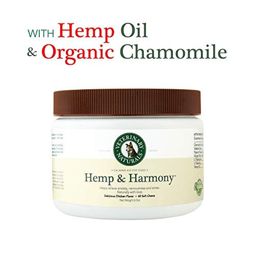 Veterinary Naturals Dog Calming Treats 'Hemp & Harmony' Soft Chew – Anxiety, Stress & Calming Anxiety - Hemp Oil, Organic Chamomile, Valerian Root, L-Tryptophan, Organic Ginger for Dogs