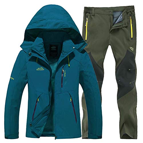 Veste Softshell Homme Pantalon Softshell Costume Trekking Outdoor Respirant Veste Randonnée Pantalon Randonnée Bleu Marine+Armée Verte 2XL Cover