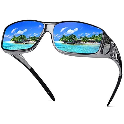 Sunglasses Fit Over Glasses, Polarized 100% UV Protection Wrap-around Sunglasses for Men & Women Driving