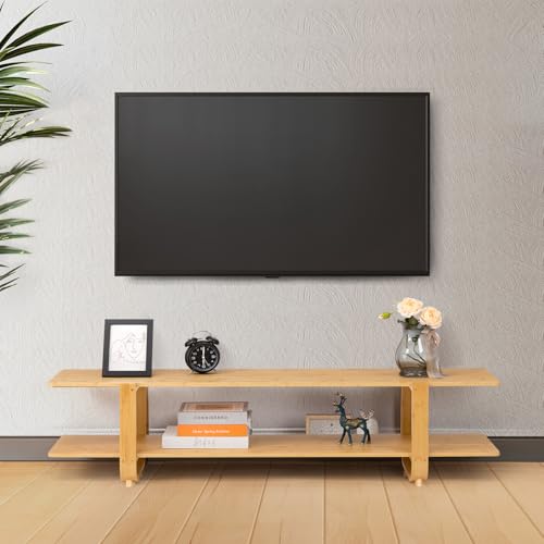 HollyHOME Bamboo TV Stand with Storage for TVs up to 65'', Modern Entertainment Center with 2 Open Shelf, Accent TV Media Console Table for Living Room, Bedroom, 55"(L), Burlywood - Thumbnail 7