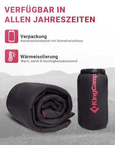 KingCamp Leichte Campingdecke, multifunktionale und warme Steppdecke mit Druckknopf, wasserabweisend, für Rucksack, Reisen, Flugzeug, Wandern, Picknick
