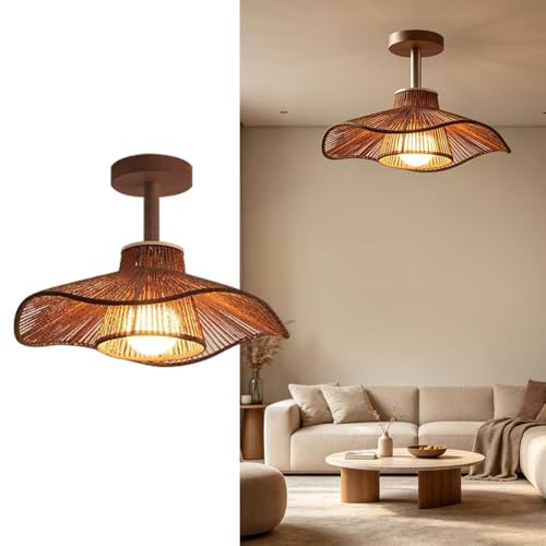 Lumière pendant corde de chanvre pour plafonnier bois et lampe salon E27 50cm