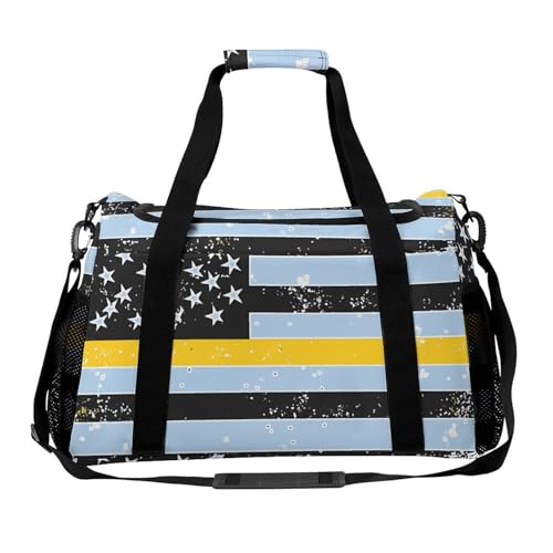 Vintage 911 Dispatcher Thin Gold Line Flag Gym Bag Travel Duffle Bags Shoulder Carry On Weekender Bag Hangbag for Women Men