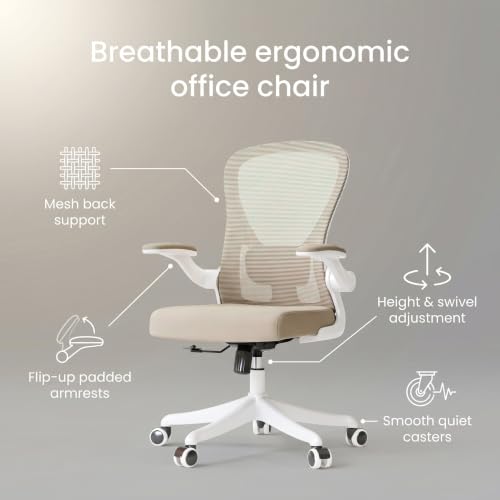 Image of Ergonomic Office Chair with Adjustable Lumbar Support & Flip-Up Armrests - High Back Computer Desk Chair with Thickened Seat Cushion, Rolling Wheels for Home /Office Study Work