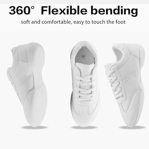 Image of Youth Cheer Shoes Girls White Cheerleading Shoes Dance Athletic Training Breathable Fabric Dancing Lightweight Competition Comfortable Sport Kids Girls Cheer Sneakers