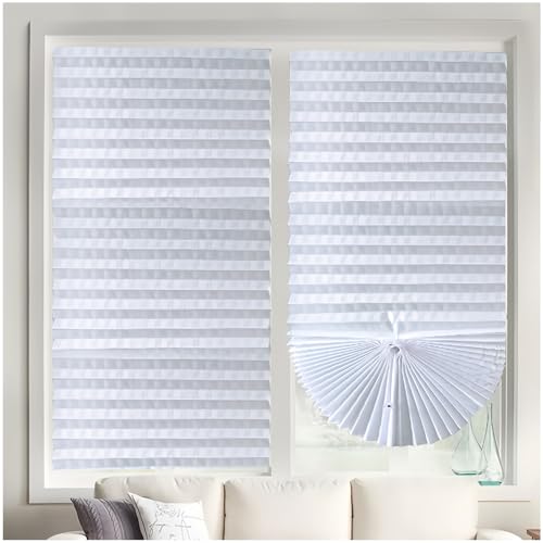 Plisado Cortinas, Persianas Opacas sin Taladro - Autoadhesivas, Tela no Tejida, Cortada a la Medida, Fuerte y fácil Ajuste, para Hogar y Oficina Fácil Instalación(White,60 * 150cm/23.6 * 59in)