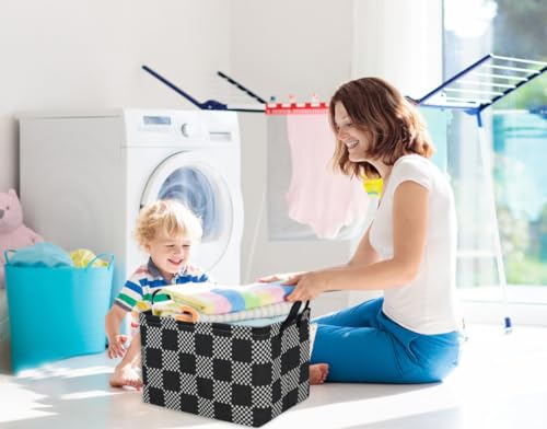 Image of Essme Rectangular Boys Basket,Kids Storage Basket with Handles for Room Decor,Car Storage Bin(Black grid)