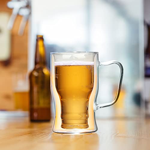 Yuiop 2 Pack Freezer Beer Mug Double Wall Coffee Espresso Cup Set With Handle, Glass Beer Mugs Clear Glass Thermal Insulated Mug For Hot Or Cold Beverages, Coffee #TOP7