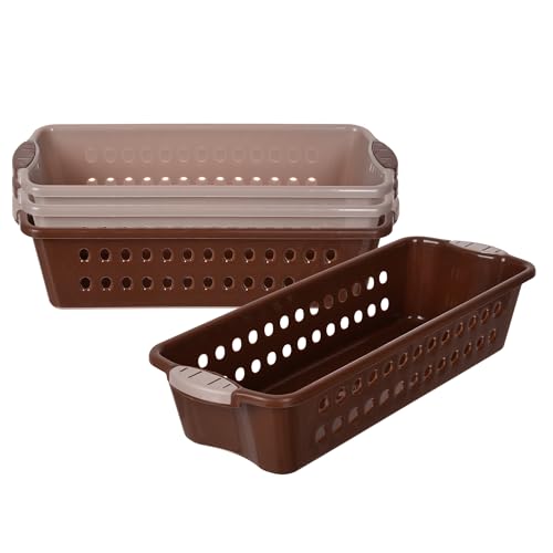 Image of Heart Home Pack of 4 Storage Basket | Storage Organizer for Refrigerator-Vegetables-Stationery | Multipurpose Cabinet Shelf Rack | Storage Box for Kitchen | JAWA-2 | Medium | Peach & Brown