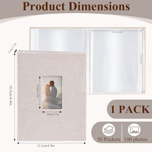 Photo Album 4x6,Linen Cover Photo Book,Top Loader Vertical Album 50 Page Hold 100 Pictures,Small Picture Book for Baby,Kids,Family,Wedding,Valentine's,Birthday (Beige, StyleA)